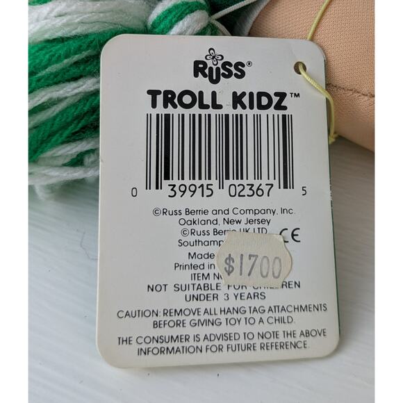 VTG Russ Troll Kidz Cheerleader w/ Tags Soft Body Yellow Hair Green White 12" - Picture 10 of 10